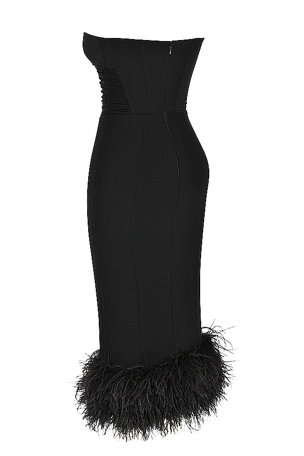 FUR BLACK STRAPLESS CORSET DRESS