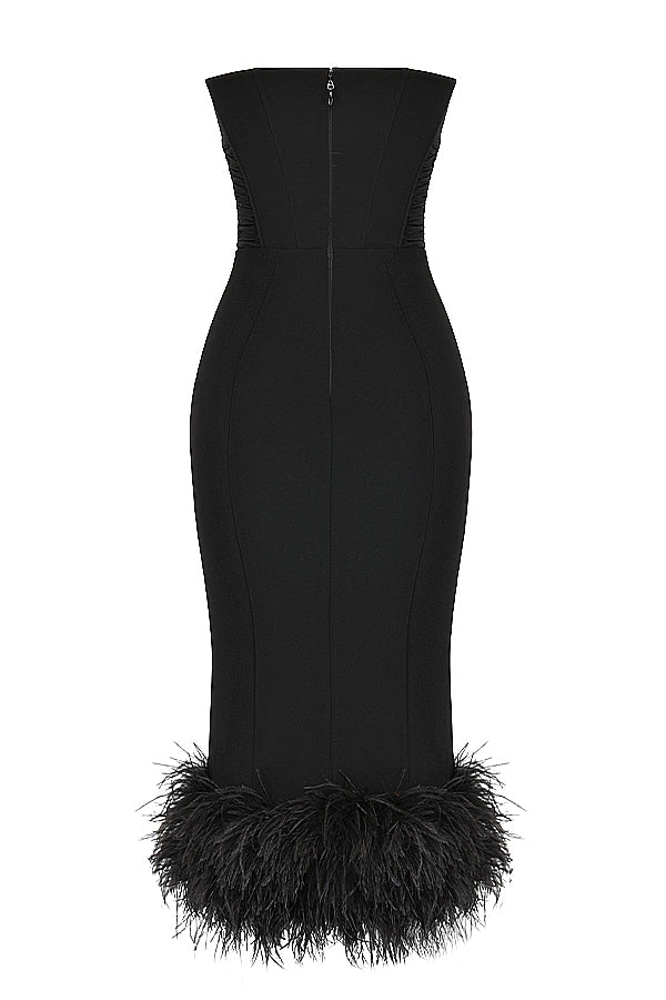 FUR BLACK STRAPLESS CORSET DRESS