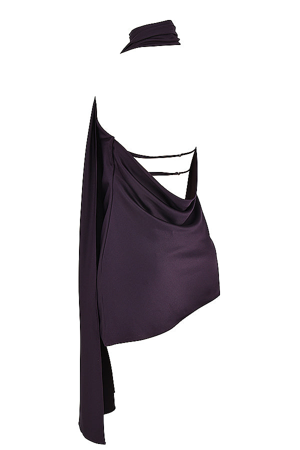 AIDA NIGHT SHADE ASYMMETRIC WRAP NECK DRESS