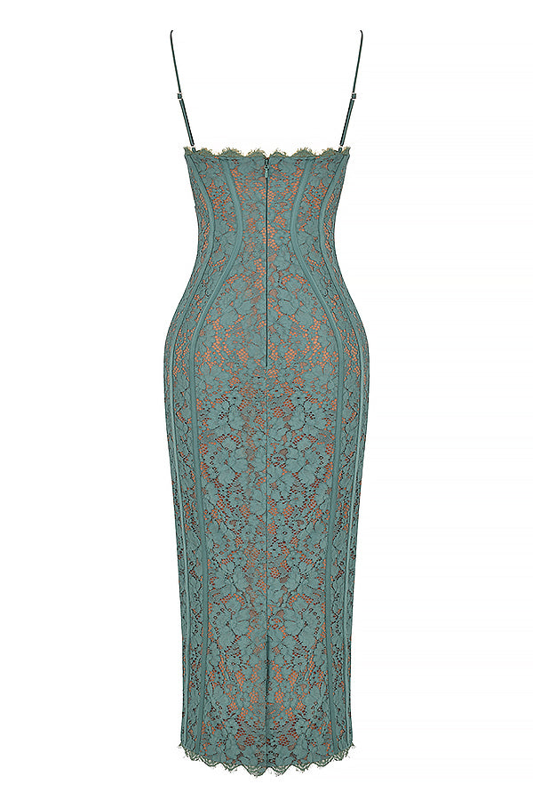 LOTTE FOREST LACE MIDI DRESS-GREENY