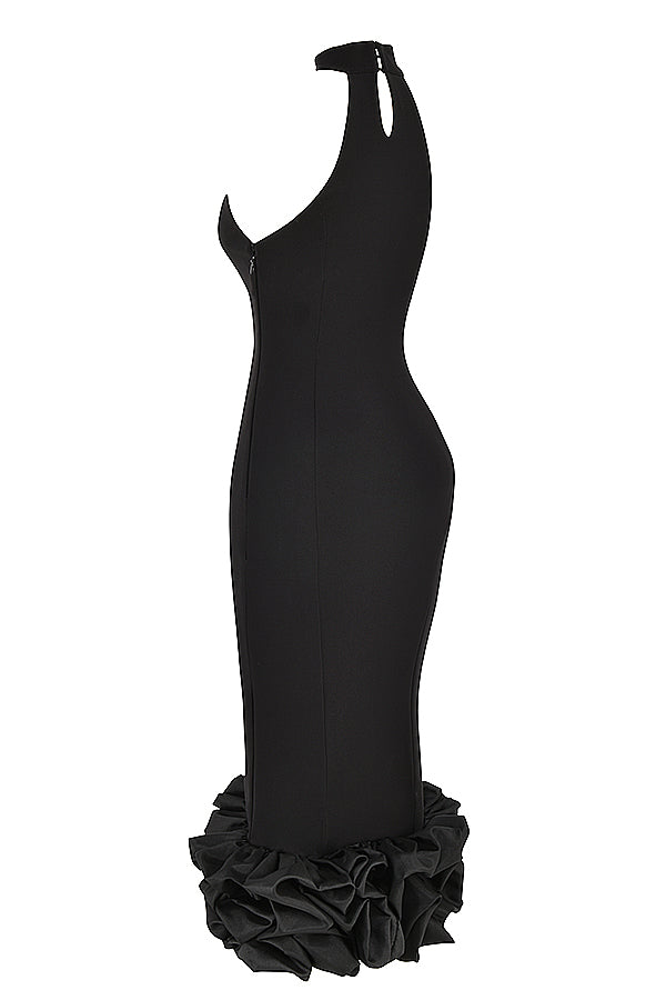 Elegant Black Halter Midi Dress