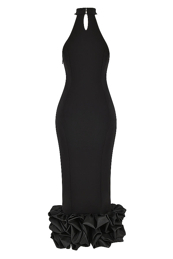 Elegant Black Halter Midi Dress