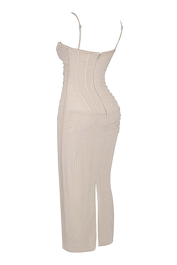 Mesh Stitching Lace Mid-length Dress-Pink