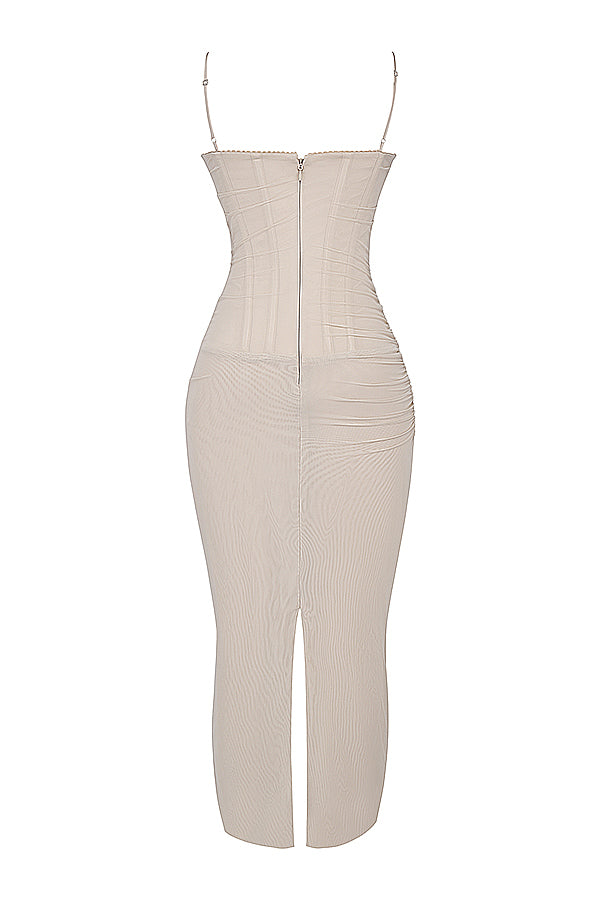 Mesh Stitching Lace Mid-length Dress-Pink