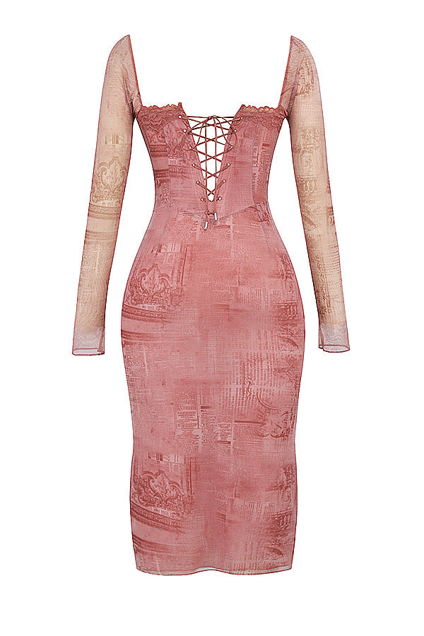 Square Collar Retro Slim-fit Long-sleeved Dress