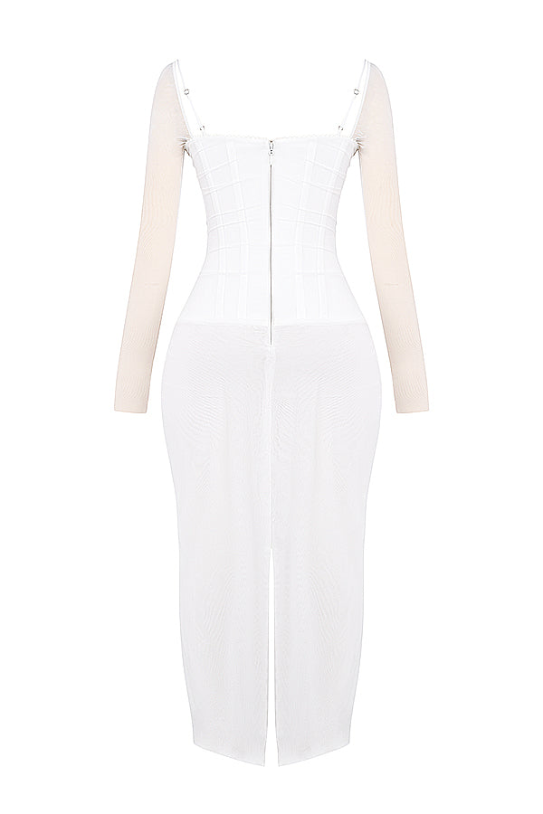 Mesh Stitching Lace Mid-length Dress-Pink