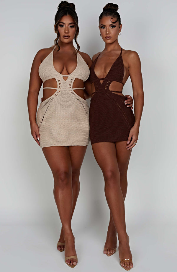 Knitted Backless Hanging Neck Straps Dress