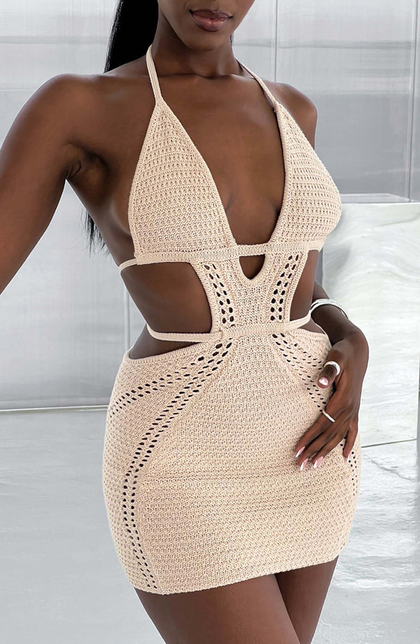 Knitted Backless Hanging Neck Straps Dress