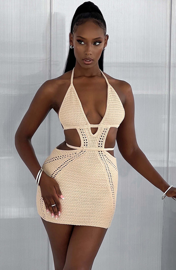 Knitted Backless Hanging Neck Straps Dress