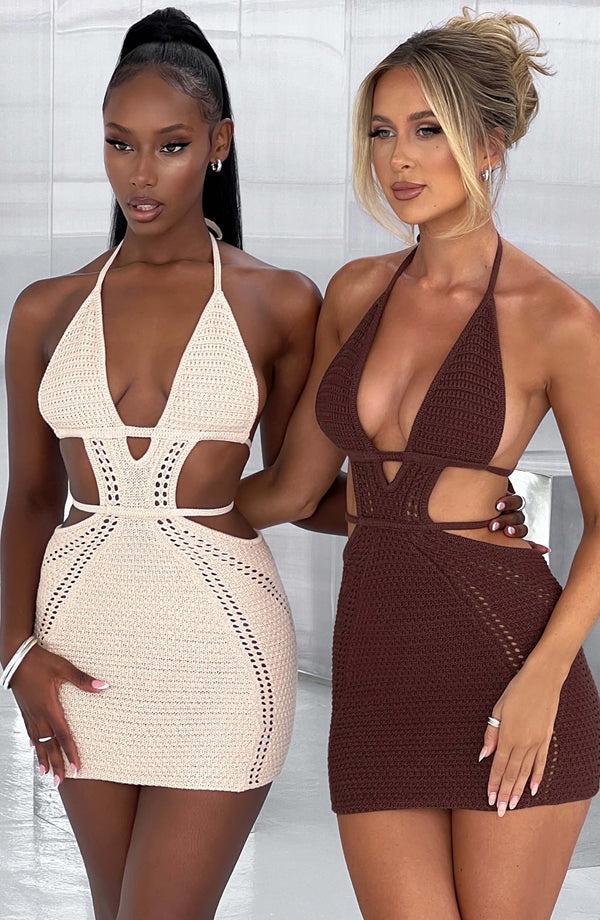 Knitted Backless Hanging Neck Straps Dress