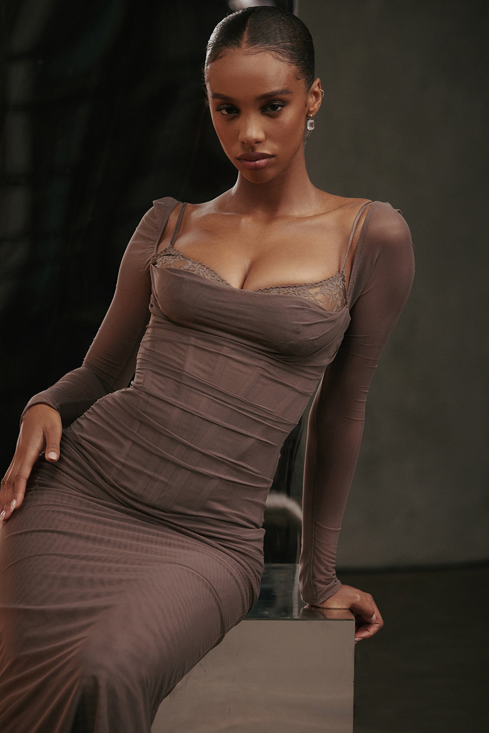 Mesh Stitching Lace Mid-length Dress