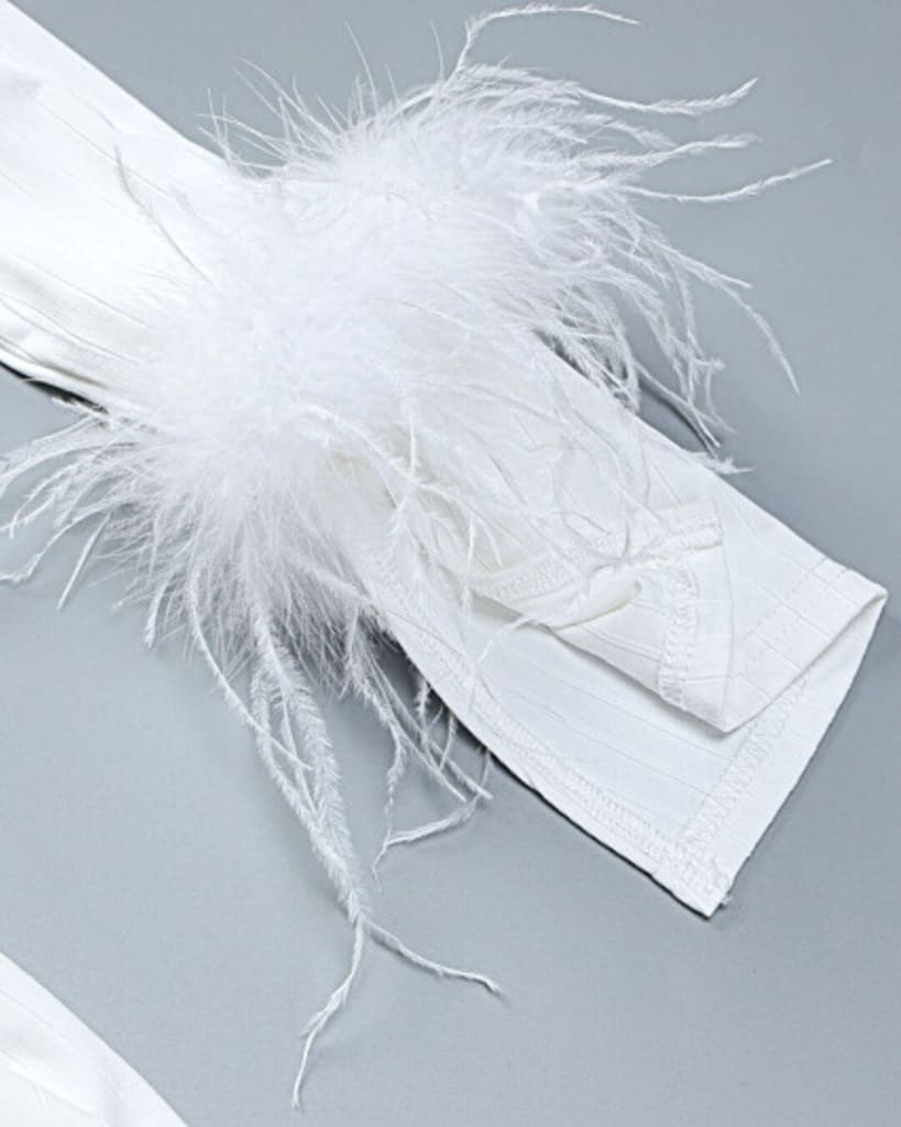 Chic Long Sleeves Collar Feather Cuff Bandage Dress