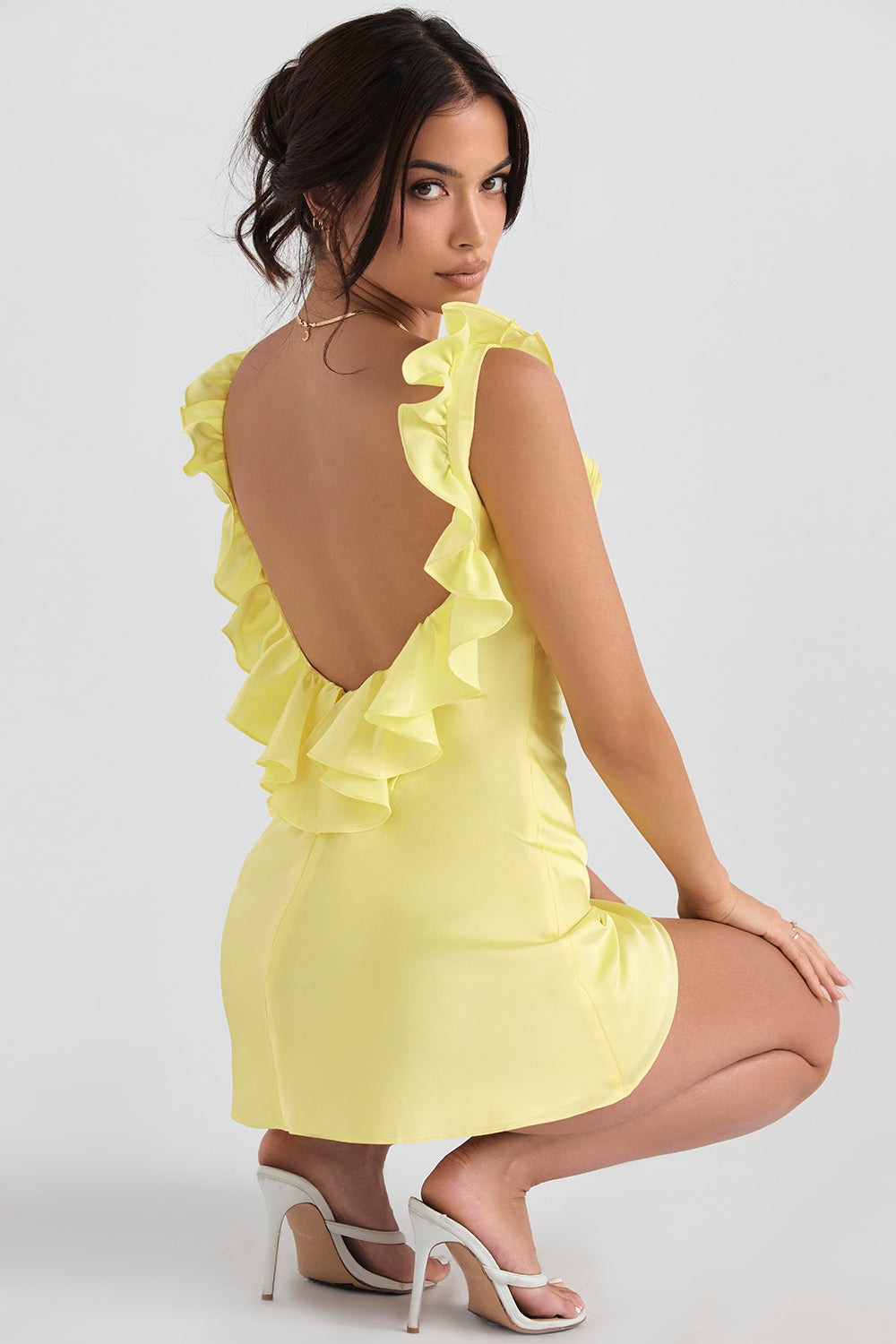 Chic Backless Satin Ruffle Mini Dress