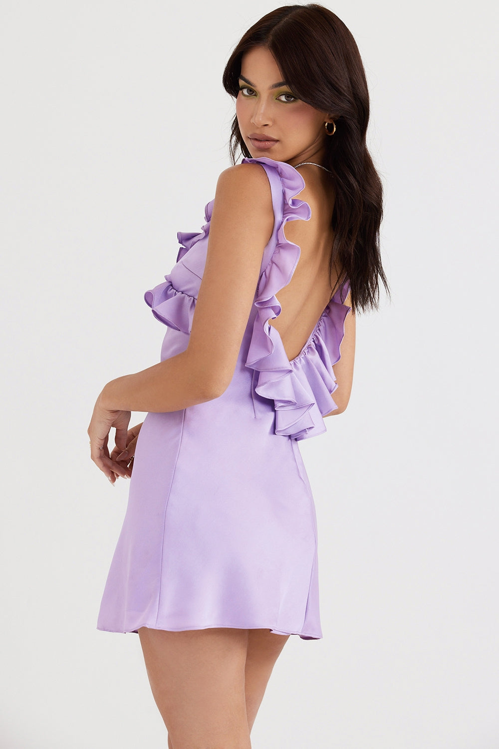Chic Backless Satin Ruffle Mini Dress