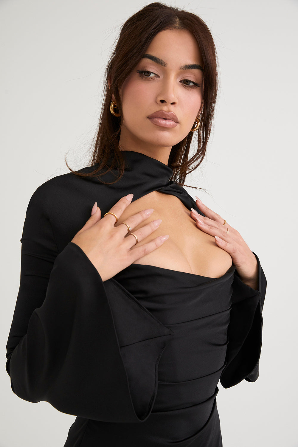 HEILA IVORY DRAPED CORSET DRESS-BLACK