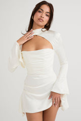 HEILA IVORY DRAPED CORSET DRESS-WHITE
