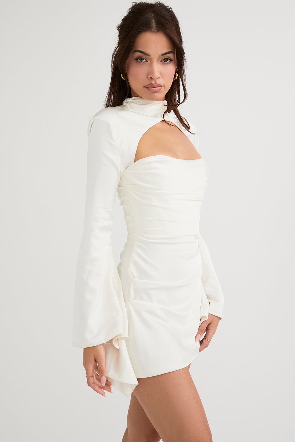HEILA IVORY DRAPED CORSET DRESS-WHITE