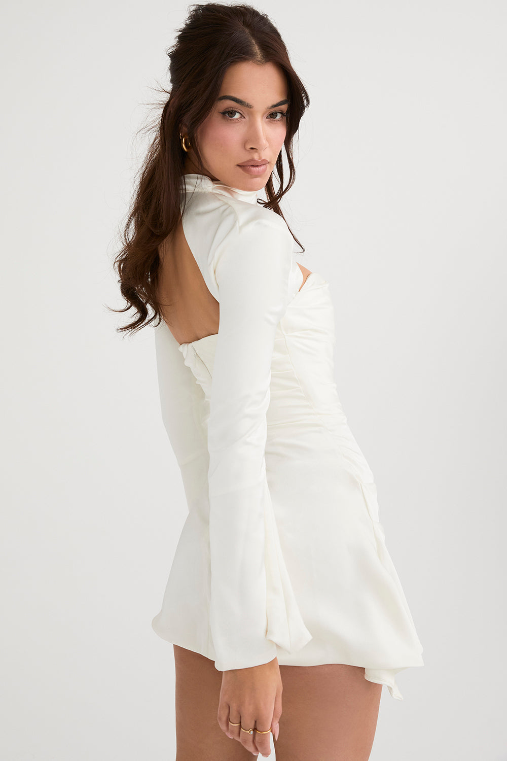 HEILA IVORY DRAPED CORSET DRESS-WHITE