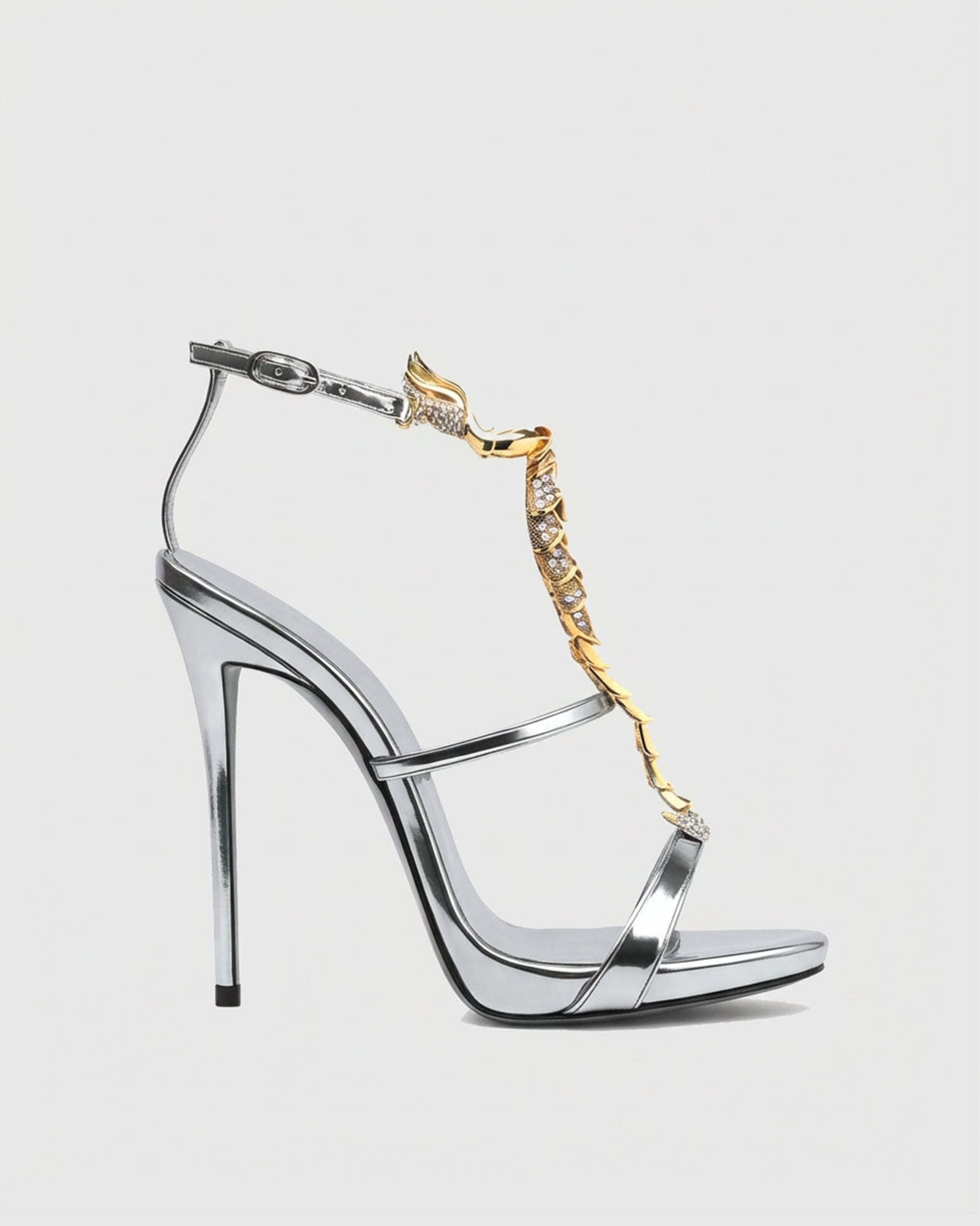 Pia Rhinestone Scorpion Strap Sandals In Silver
