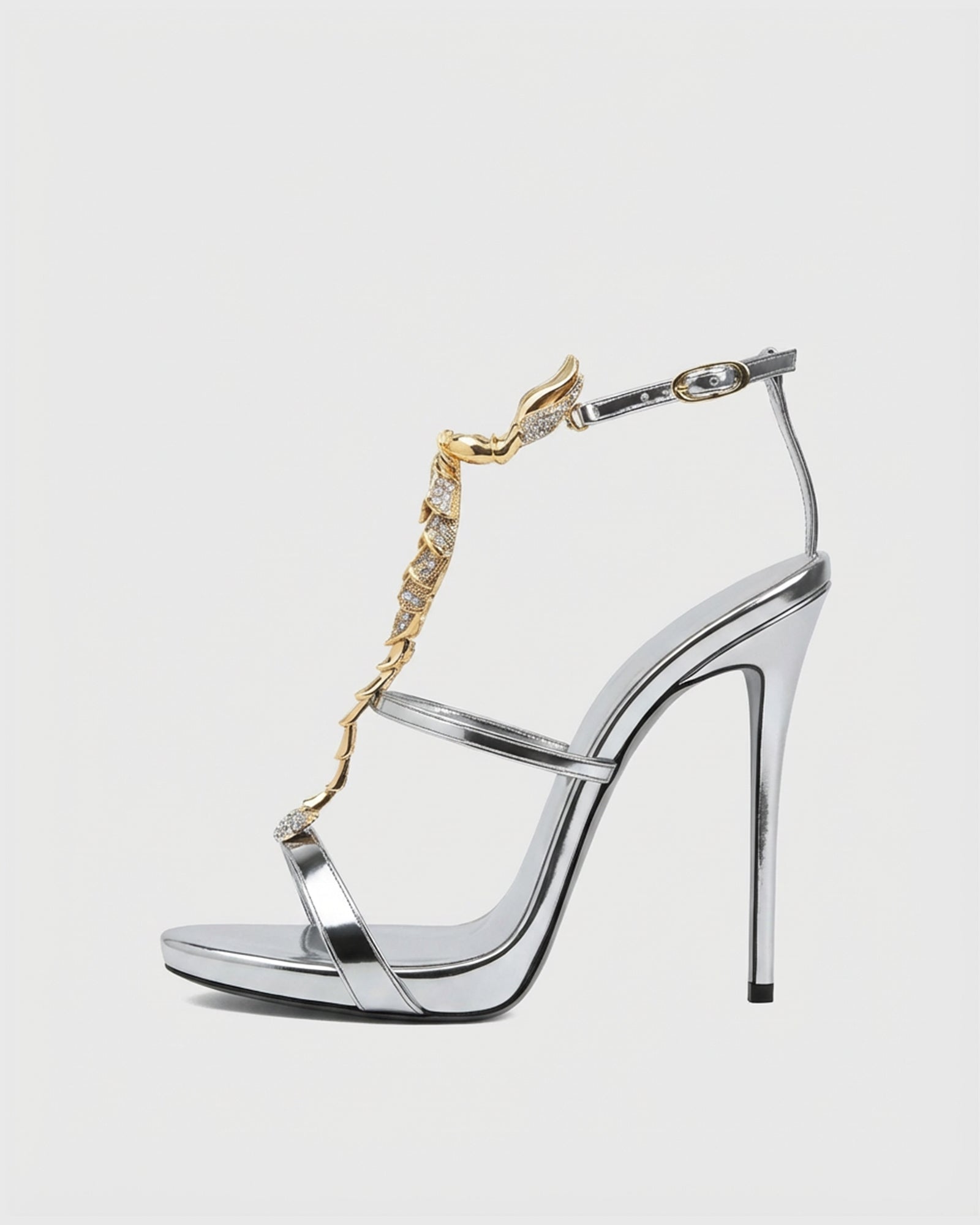 Pia Rhinestone Scorpion Strap Sandals In Silver