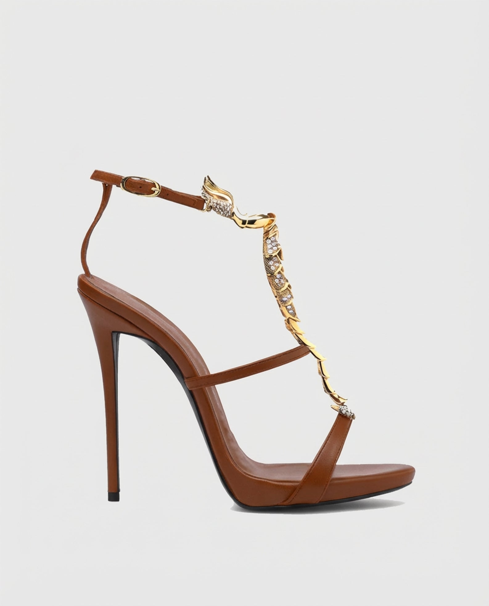 Pia Rhinestone Scorpion Strap Sandals In Brown