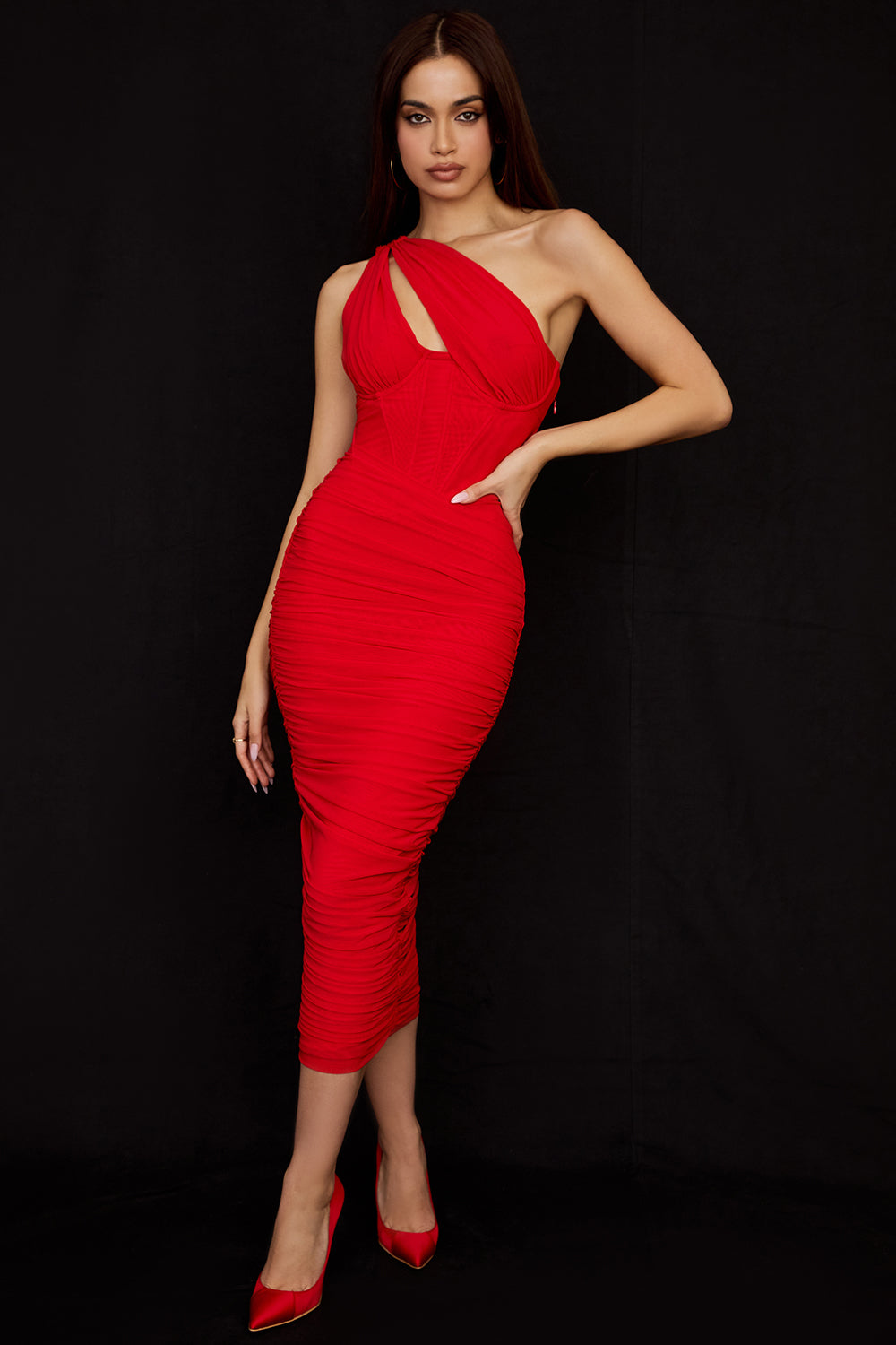 Lemily Cutout One-Shoulder Midi Bandage Dress