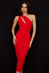 Lemily Cutout One-Shoulder Midi Bandage Dress-Red