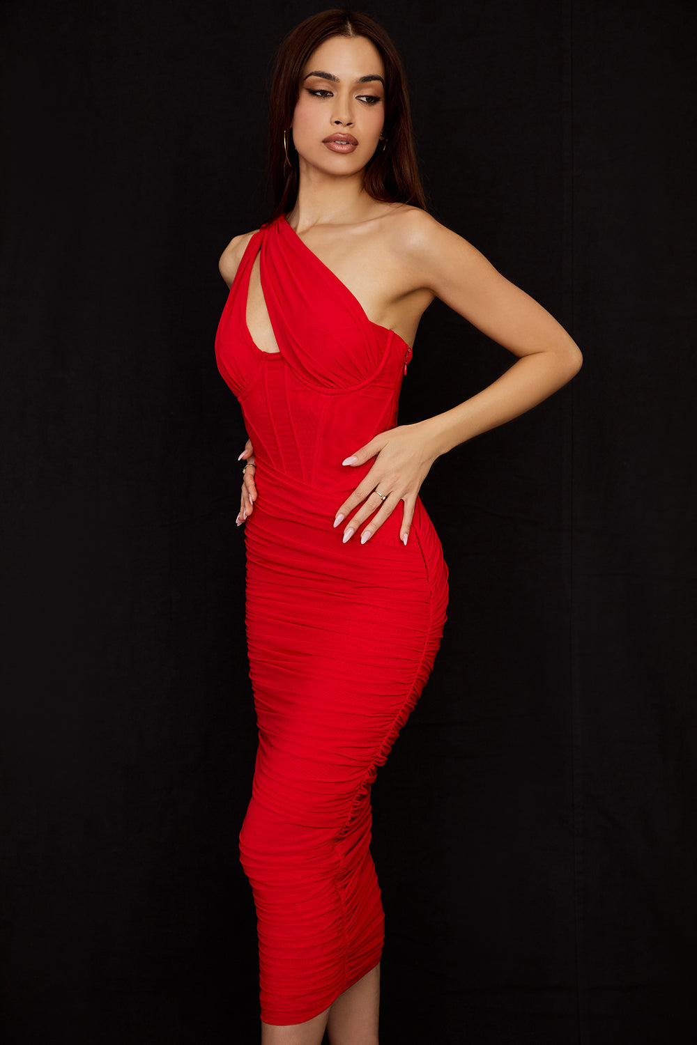 Lemily Cutout One-Shoulder Midi Bandage Dress