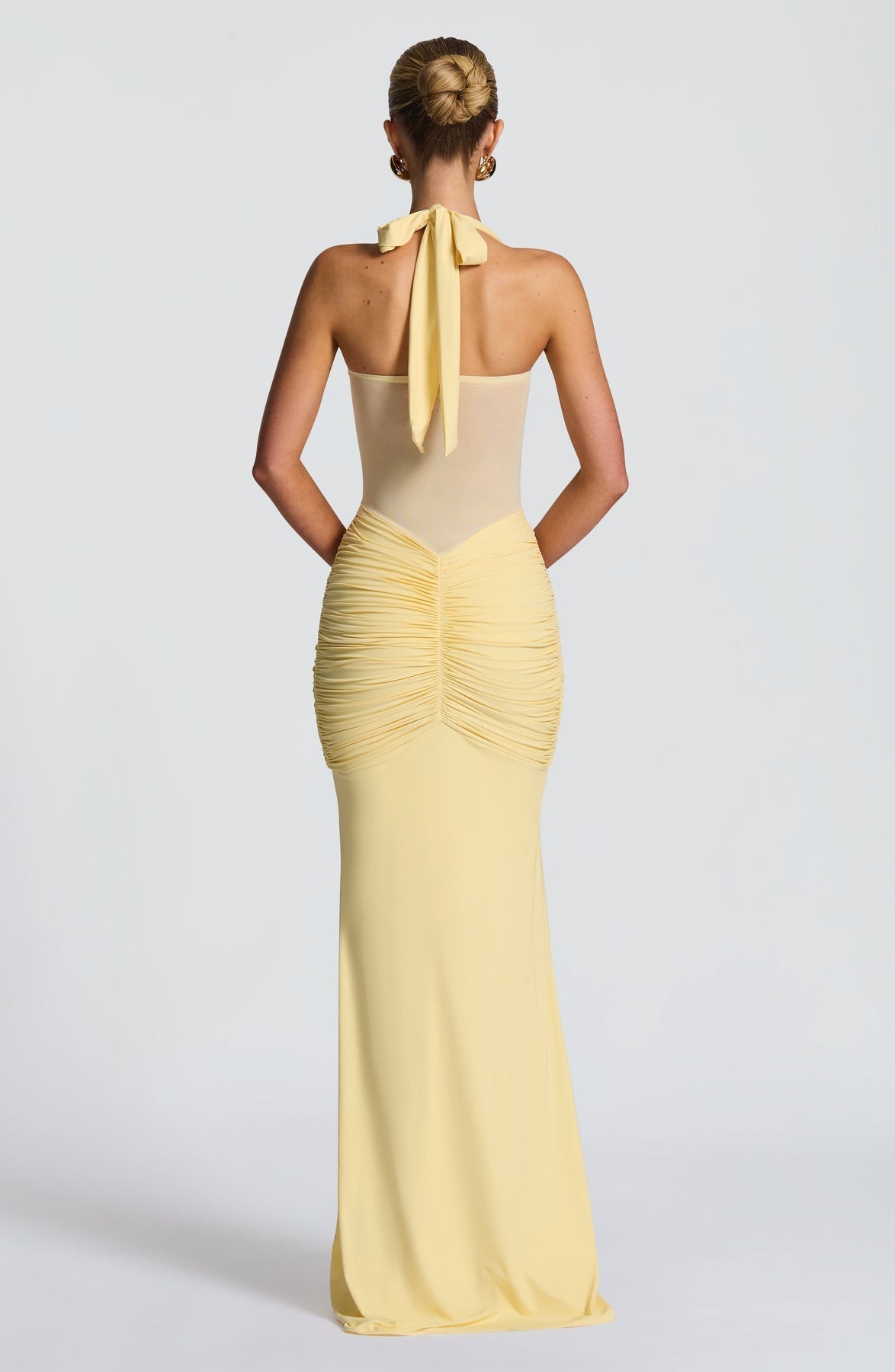 Halter Neck Backless Ruched Maxi Dress